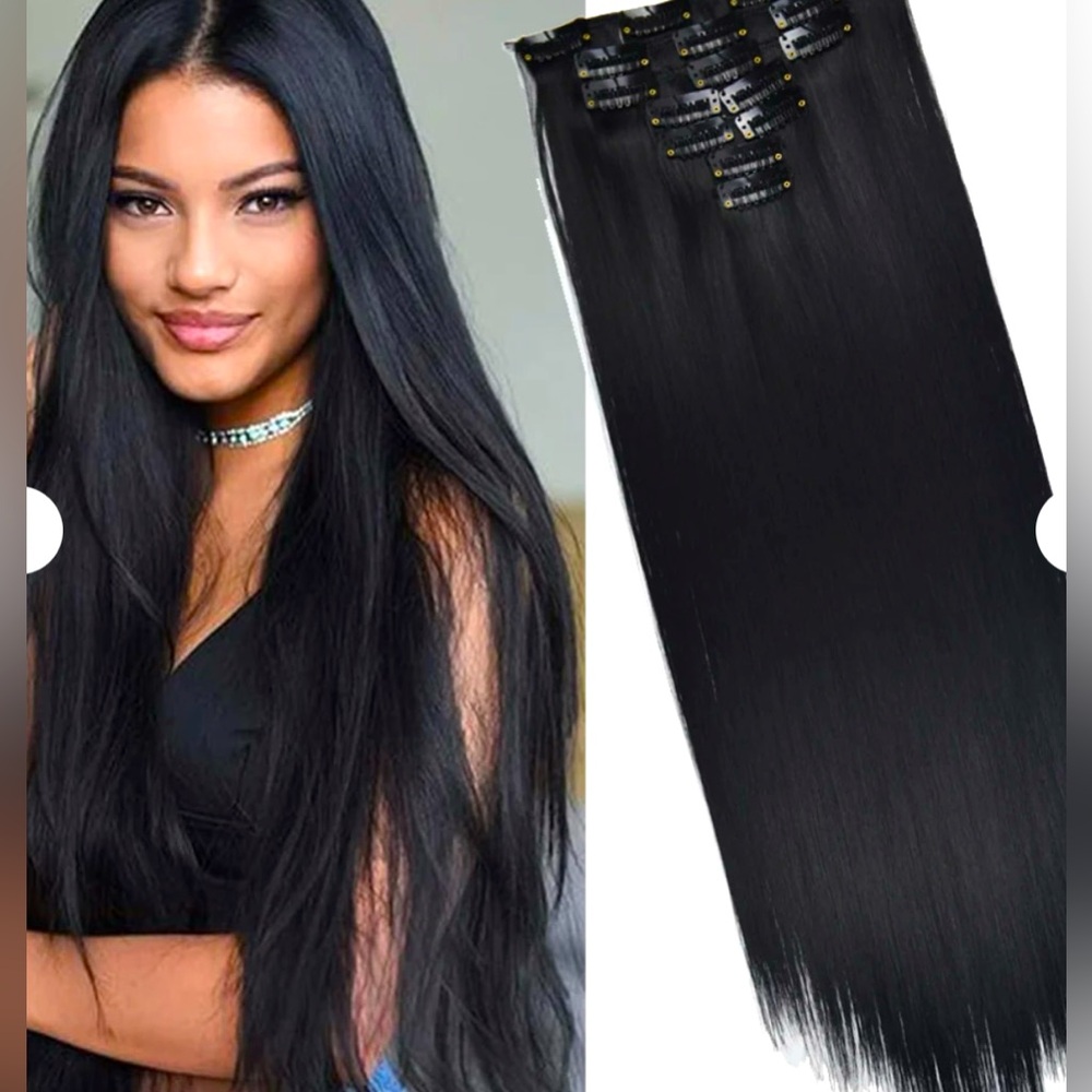 New - Wiggy - Long Straight Hair Extensions - Dark Brown/Black